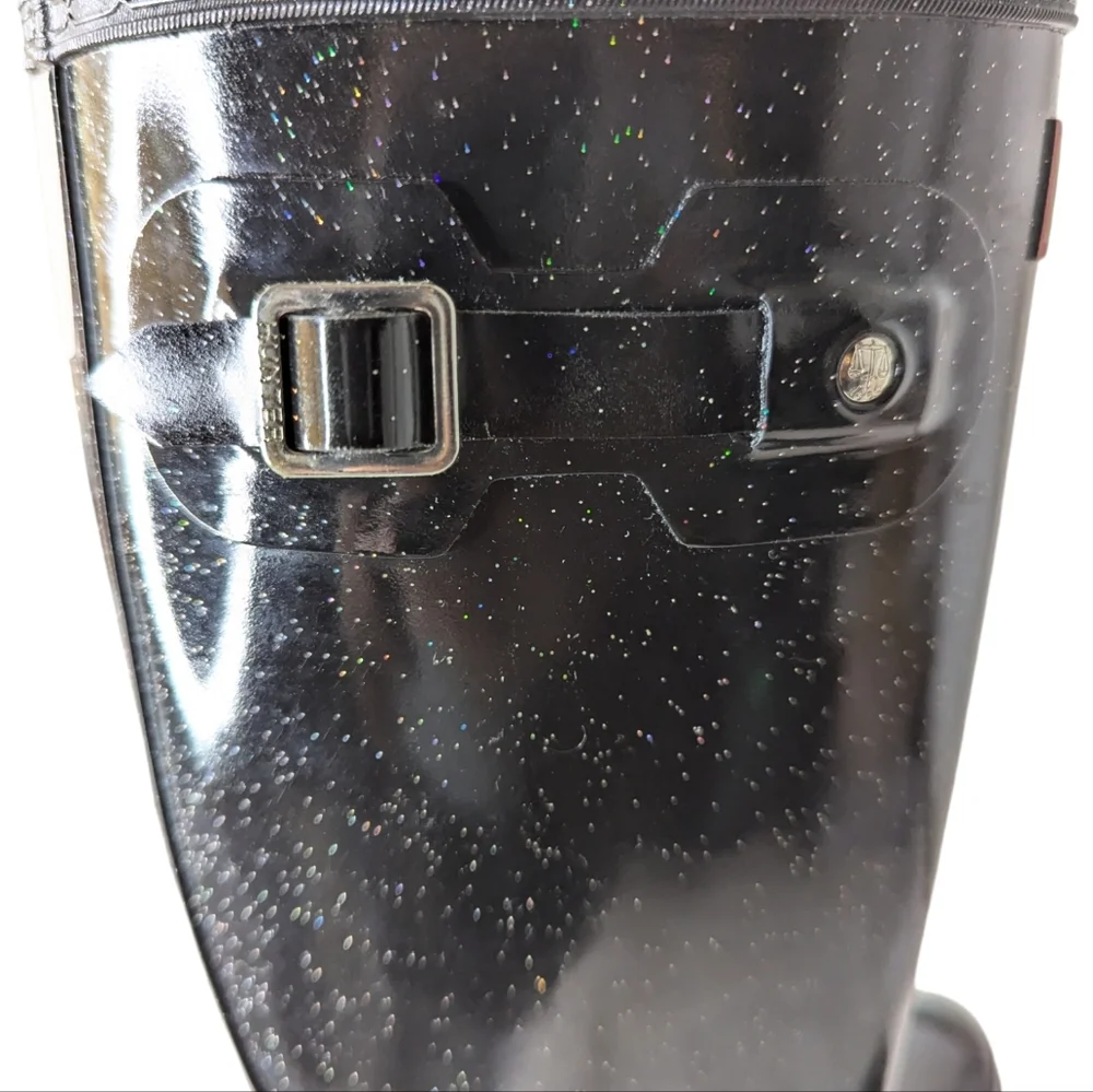 Hunter Girls Original Tall Rain Boots Starcloud Glitter Black Big Kids Size 5
